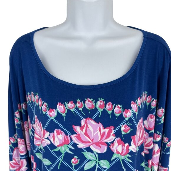 Bob Mackie Wearable Art Rose Trellis Print 3/4 Sleeves Knit Top Size XL - Picture 2 of 9